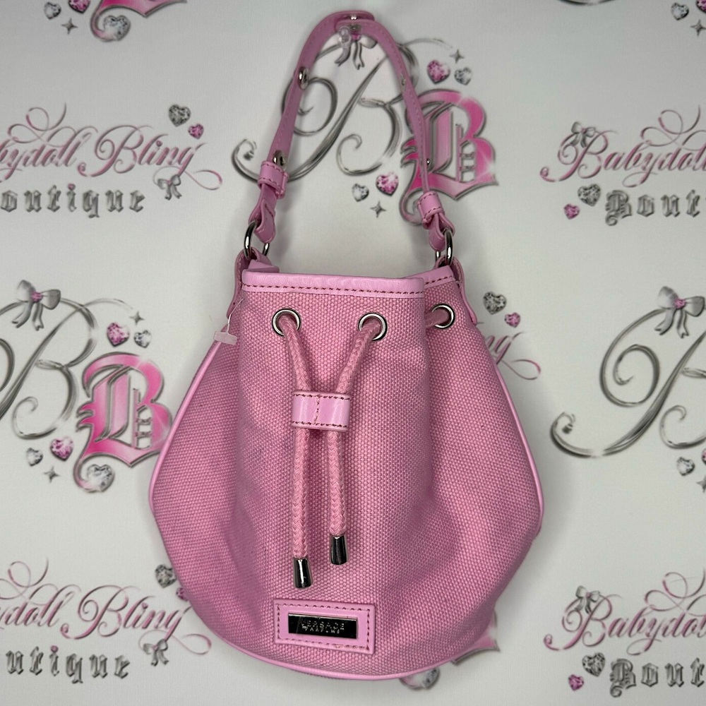 Versace bag mini pink gaw string pull cinch cute bubble round purse tote y2k